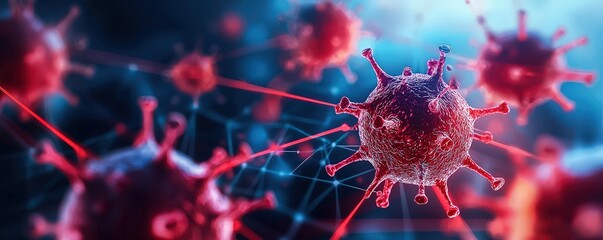 Obraz premium Preventing Cyber Attacks: Cybersecurity for Hacking concept. Vibrant illustration of viruses in a digital environment.