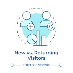 New vs returning visitors soft blue concept icon. Engagement strategy efficiency. Audience engagement metric. Round shape line illustration. Abstract idea. Graphic design. Easy to use in infographic