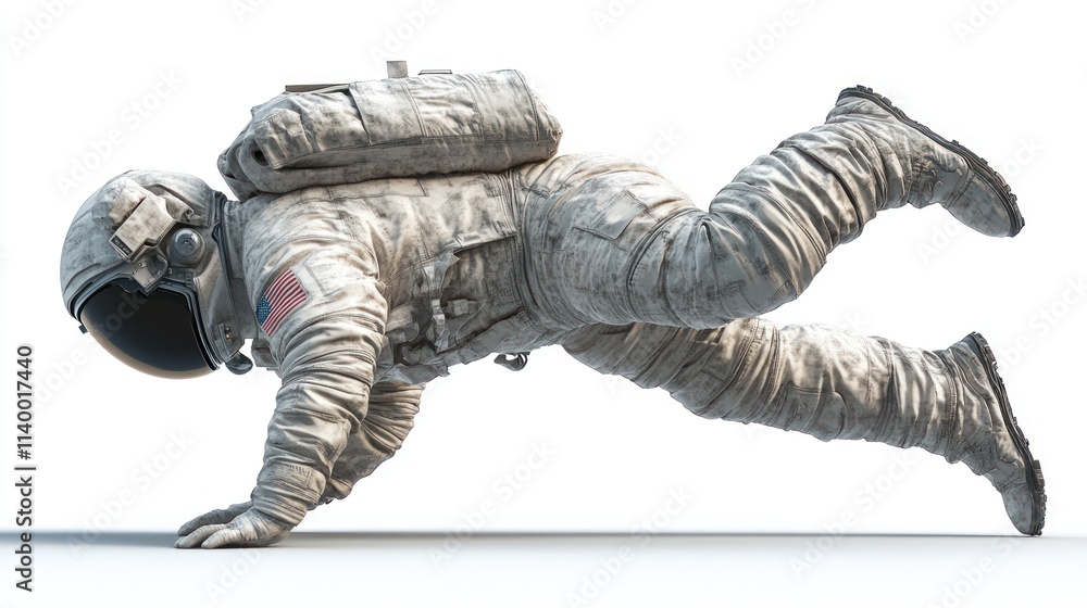 Poster an astronaut in a space suit is depicted in a dynamic crawling position.