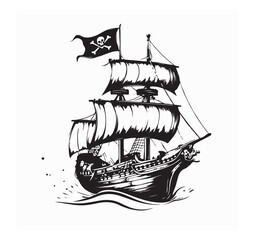 Pirate wooden ship image vector. Pirate ship on sea stock illustration. 