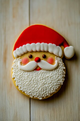 Single Santa face-shaped sugar cookie, intricately decorated with detailed icing.
