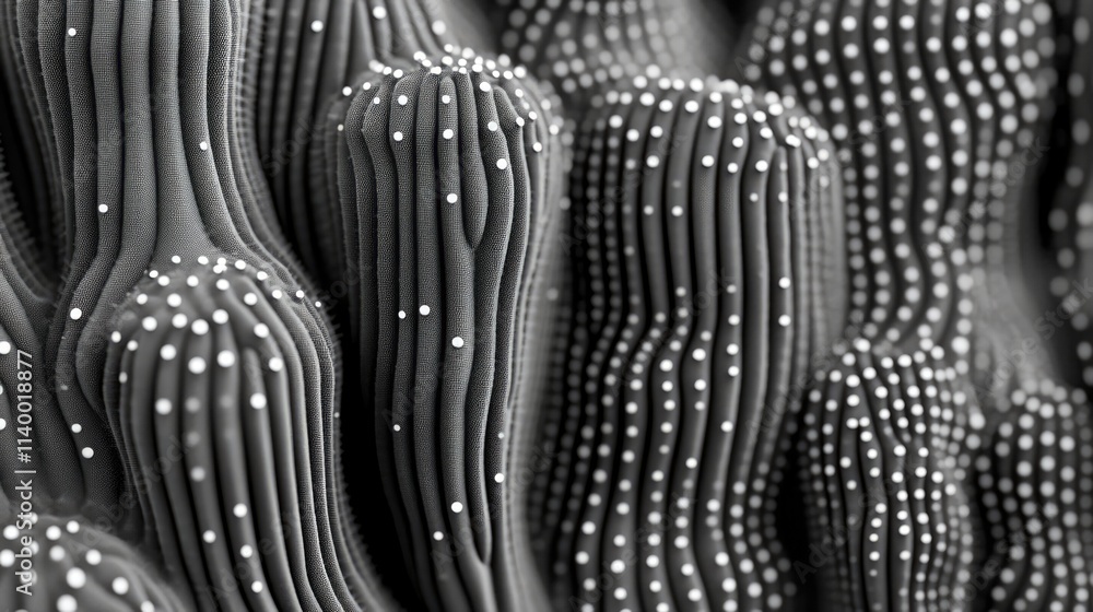 Poster close-up of textured cactus plant showcasing unique patterns and features in a monochrome setting em