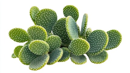 Green cactus with flat pads isolated on white background showcasing detailed textures and vibrant colors ideal for botanical or decor themes.