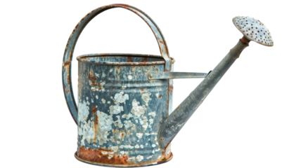 Vintage watering can with rustic charm sits against a vibrant backdrop during an afternoon garden maintenance activity