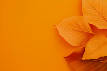 Fototapeta premium A collection of orange leaves against a vibrant orange background.