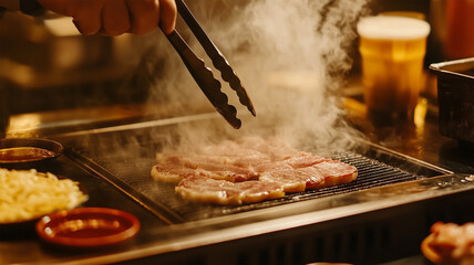 焼き肉デートを楽しむ若いカップルとロマンティックな雰囲気