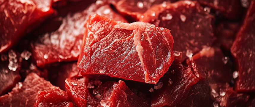 Raw Fresh Red Meat Cuts With Coarse Salt Close-Up