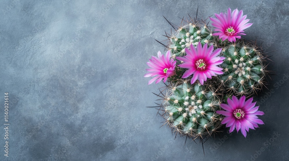 Aufkleber cacti with vibrant pink flowers against a textured gray backdrop creating an inviting botanical foca