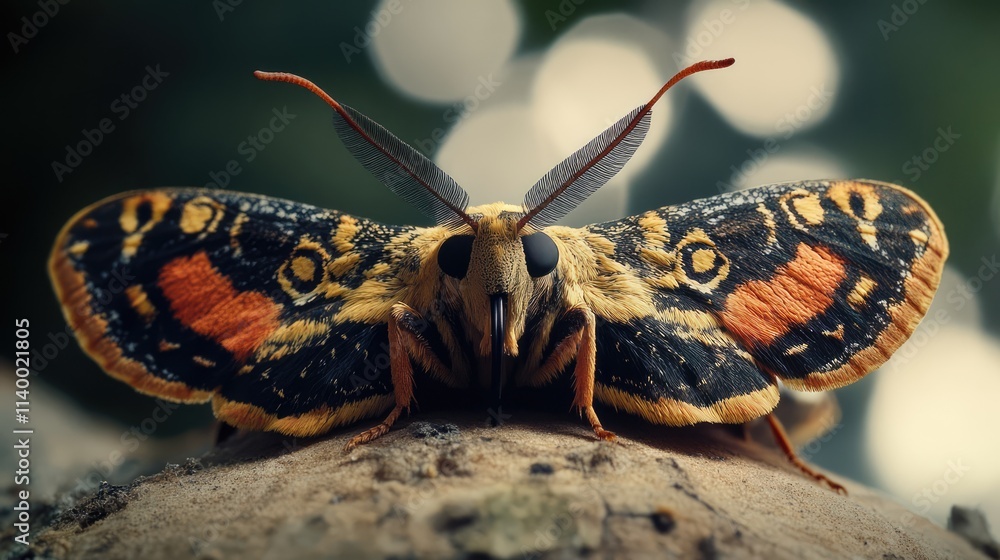 Poster cactoblastis moth exhibiting vibrant colors and intricate wing patterns in a natural setting with a 