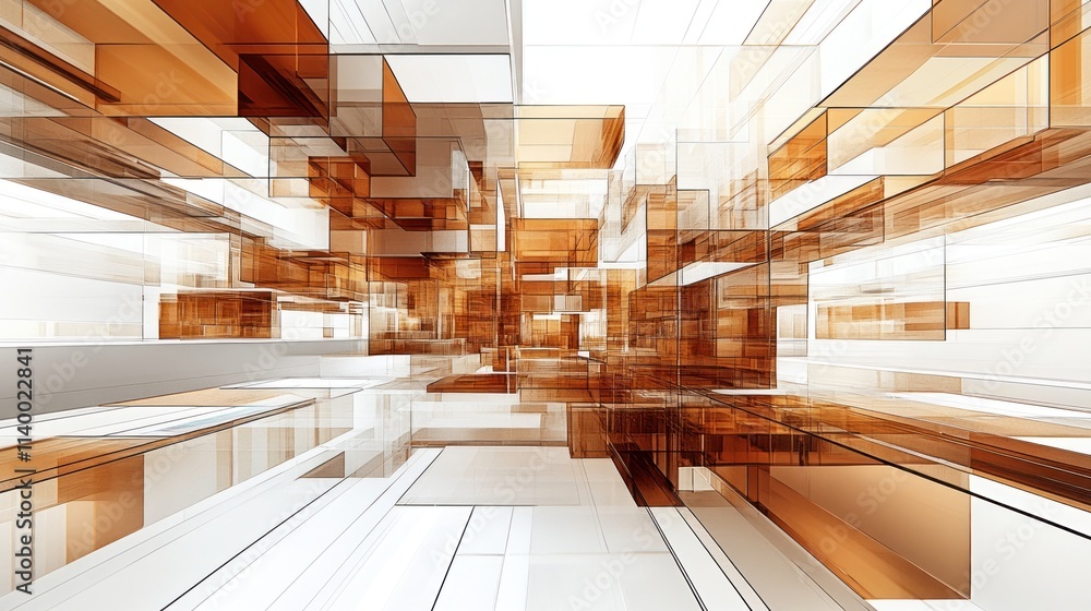 Aufkleber Abstract composition of transparent geometric shapes in warm tones creating a dynamic perspective.