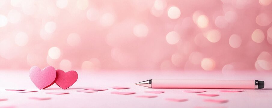 Writing romantic love notes in pink calligraphy for valentine's day - Powered by Adobe