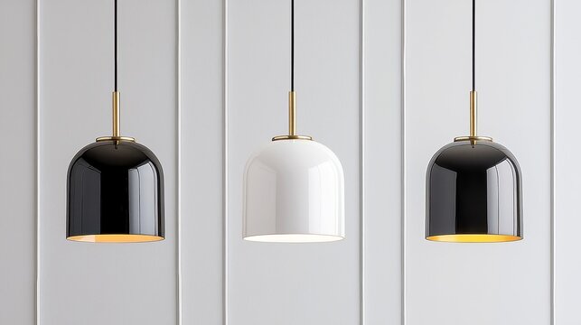 Bold black metal and brass pendant light fixture, designed to serve as a striking centerpiece, enhancing modern interiors with a blend of elegance and industrial style.