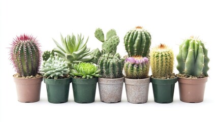 Variety of potted cacti and succulents for colorful garden decoration and indoor plants showcase