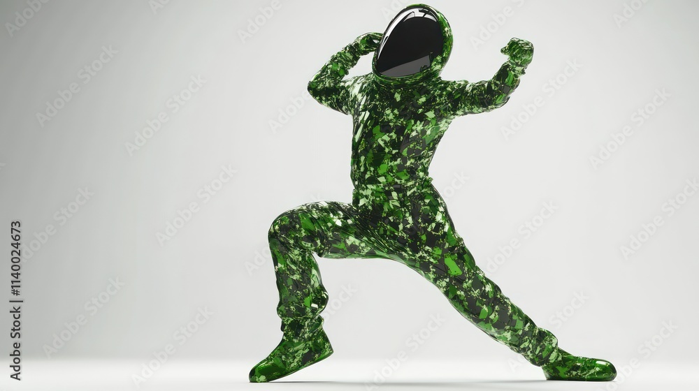 Aufkleber A figure in a green camouflage suit with a reflective helmet poses dynamically.
