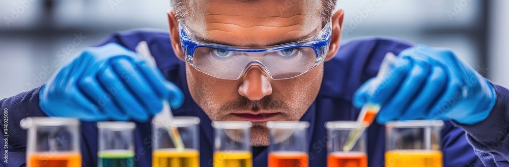 Aufkleber a scientist conducts experiments with colorful liquids in a laboratory setting.