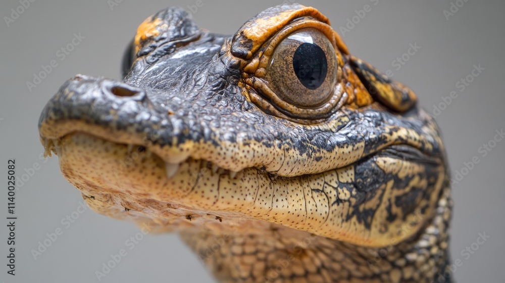 Poster close-up portrait of a caiman from the pantanal showcasing intricate textures and patterns on its sk