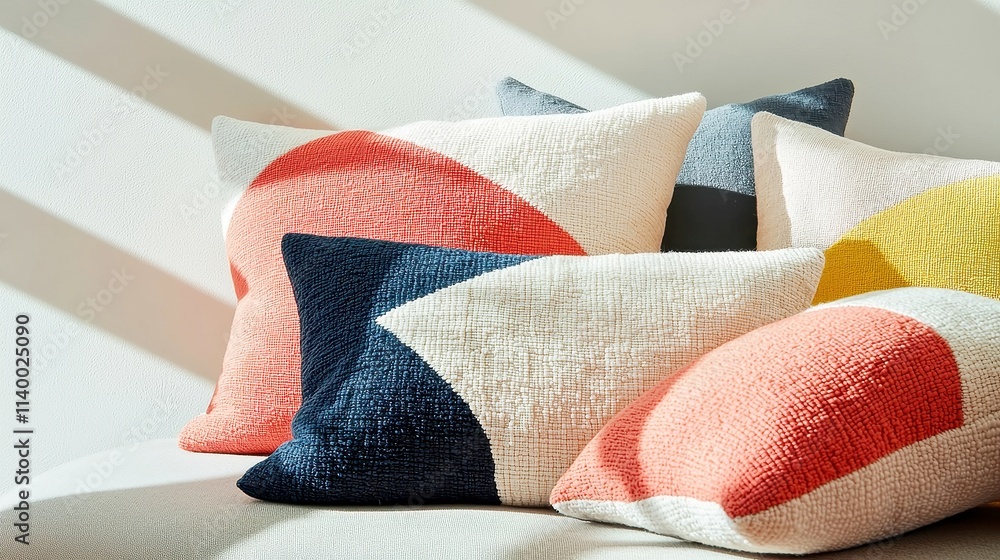 Poster pastel geometric throw pillows, featuring soft hues and intricate patterns, perfect for adding a tou