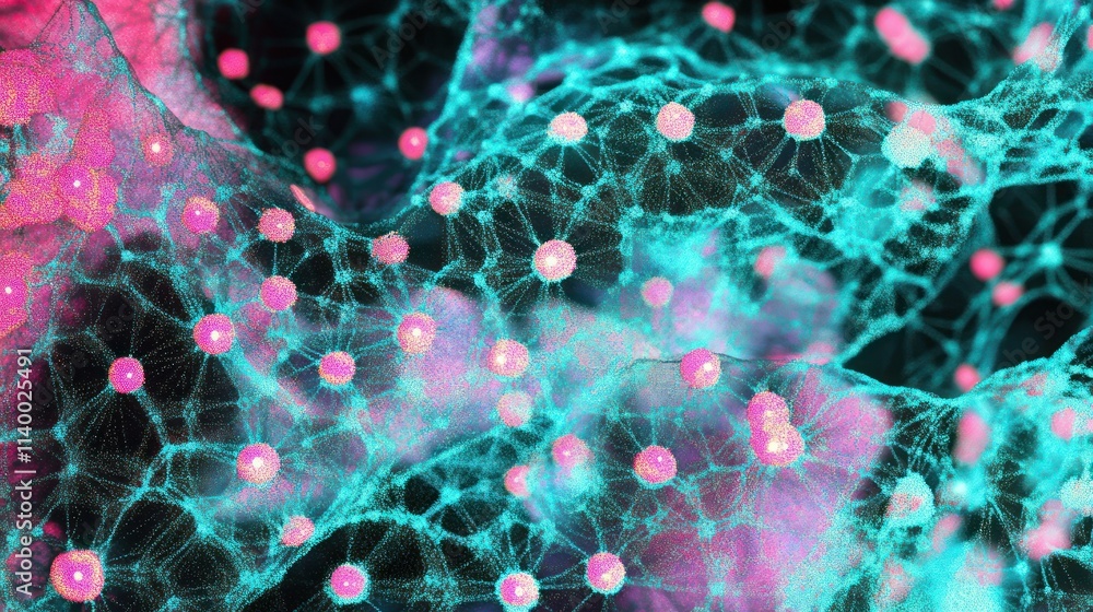 Poster Abstract visualization of interconnected cells with vibrant colors.