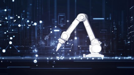 Futuristic Robotic Arm in Digital Cityscape