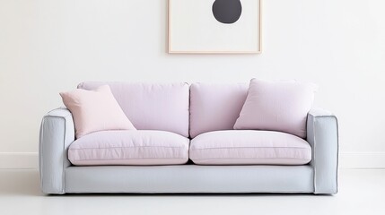 Contemporary Low-Profile Sofa, featuring a minimalist design in soft blue, blush, or sage, perfect for enhancing any living space with understated elegance and comfort.