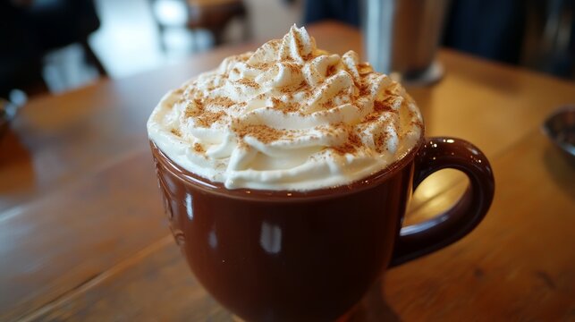 A warm pumpkin spice latte with whipped cream and cinnamon or nutmeg is a tasty fall treat. The latte is a popular drink in October, when pumpkins are in season.