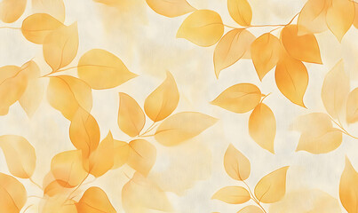 A soft, warm background featuring translucent orange leaves on a light surface.