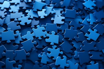 Many blue puzzle pieces creating an abstract and thought provoking composition
