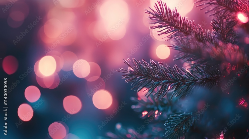 Aufkleber christmas bokeh background with colorful lights and evergreen branches creating a festive atmosphere