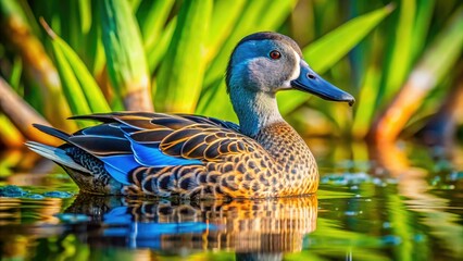 Rare glimpse:  Documentary photography showcases a Florida Blue-Winged Teal female in her natural habitat.