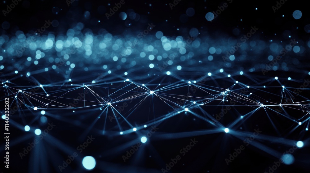 Poster A digital landscape of interconnected points and lines, representing data or networks.