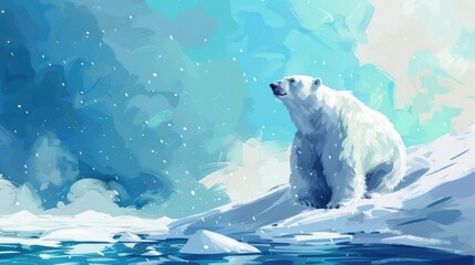 Naklejka premium watercolor illustration, International Polar Bear Day, blue snow background, vintage postcard, copy space, free space for text