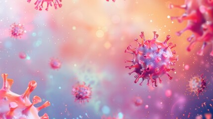 watercolor illustration, Rare Disease Day, close-up of virus cells, blue pink purple background, vintage postcard, copy space, free space for text