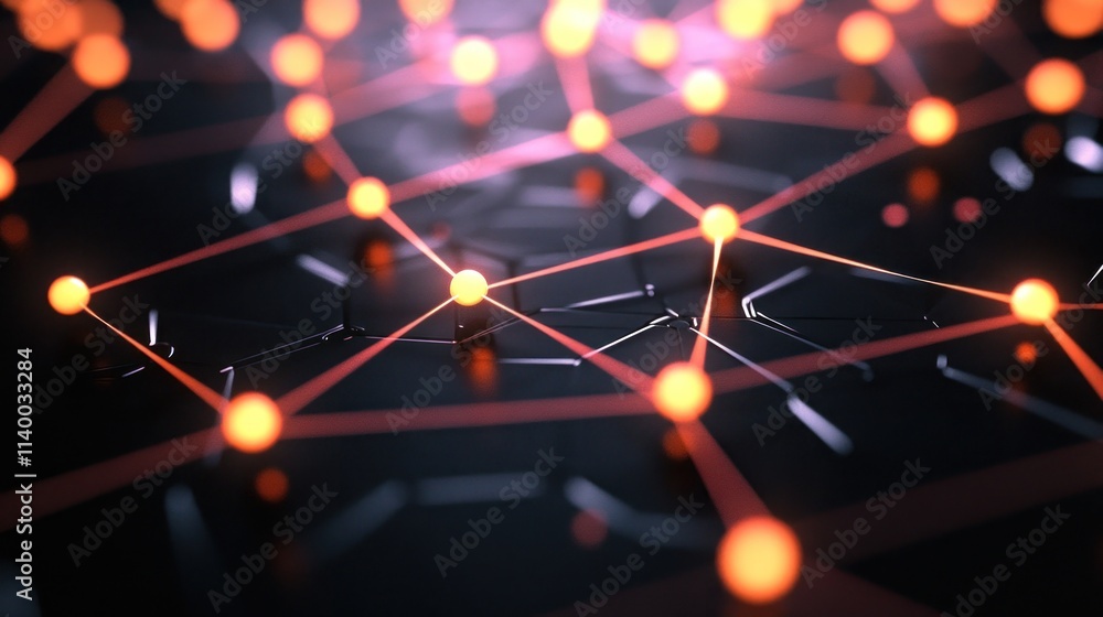 Aufkleber Abstract network with glowing nodes and connections, symbolizing technology and data flow.