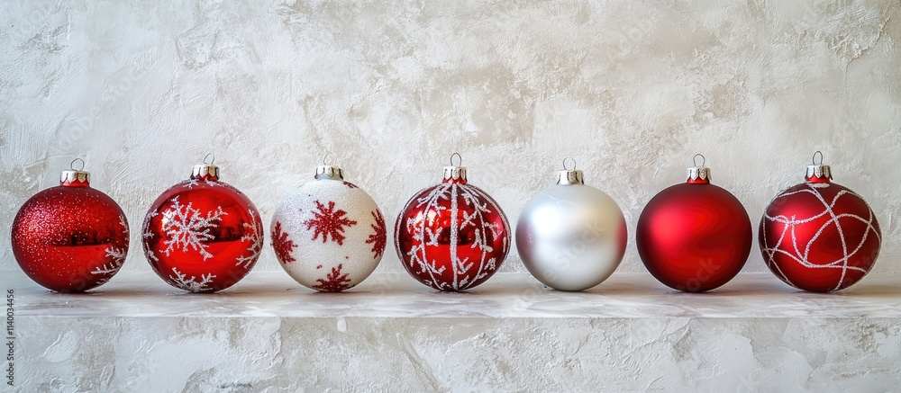 Poster festive christmas decorations arranged in a row with an empty light background ideal for adding pers