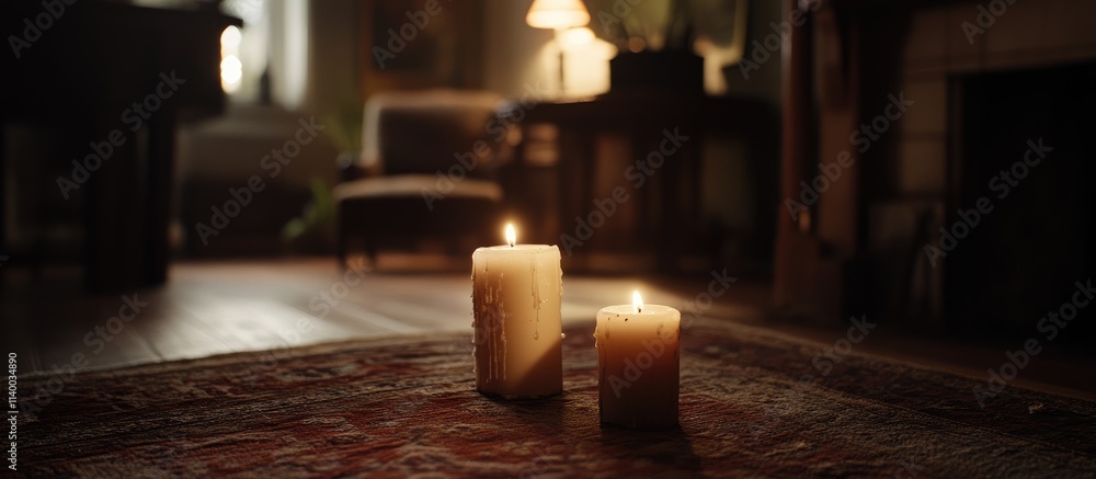 Poster three glowing candles in a softly lit room creating a warm and serene atmosphere for relaxation and 