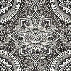 Monochromatic Intricate Mandala Seamless Pattern with High Detail	