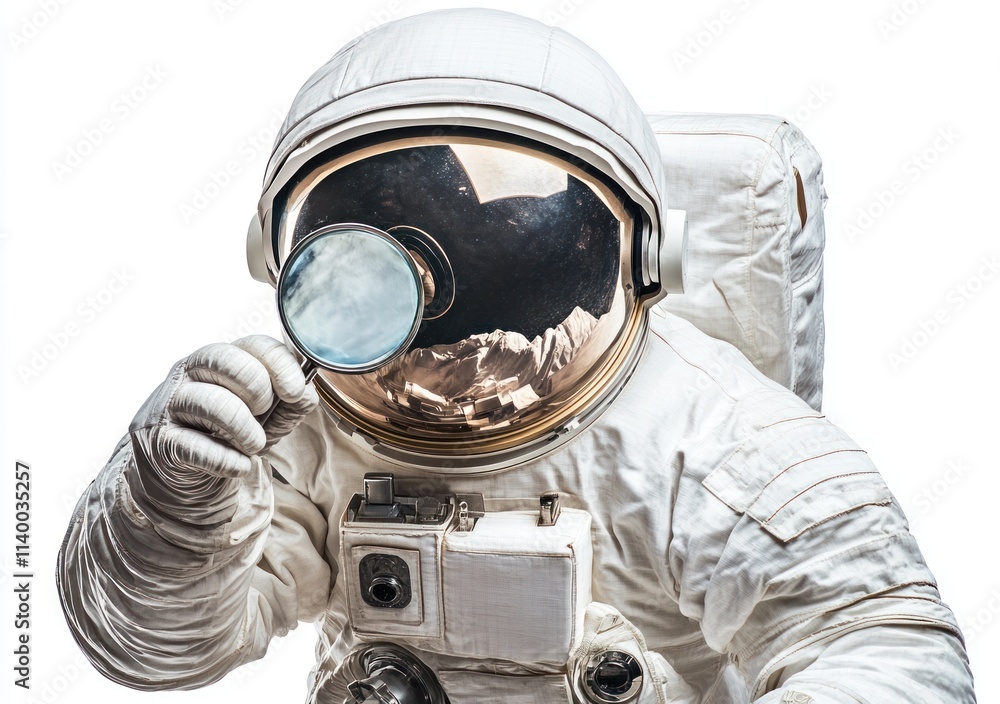Aufkleber An astronaut examining an object with a magnifying glass in a space-like setting.