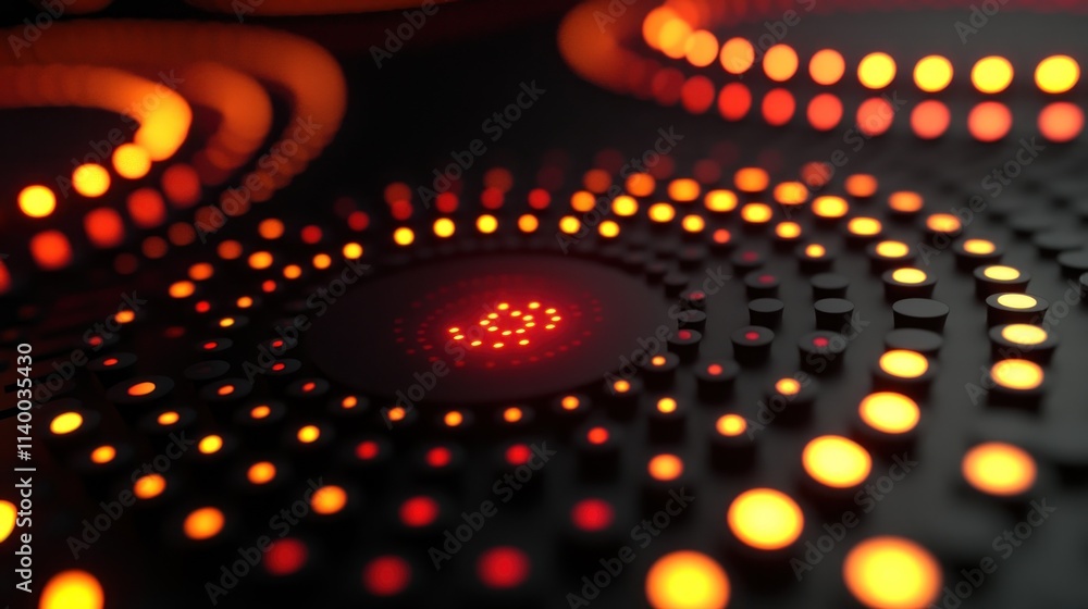 Poster Abstract design featuring circular patterns of glowing orange and red lights.