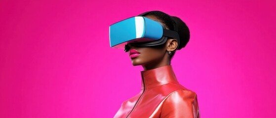 Stylish Woman Experiencing Immersive Virtual Reality with Modern Headset