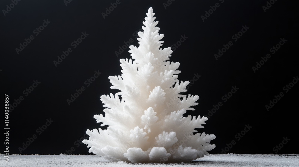 Canvas Prints White decorative Christmas tree with artificial snow on a dark background for holiday-themed designs and festive celebrations.