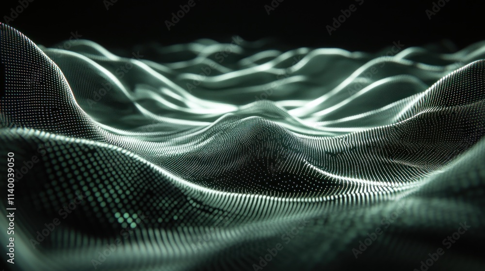 Aufkleber abstract digital landscape resembling waves or terrain in a dark, illuminated environment.