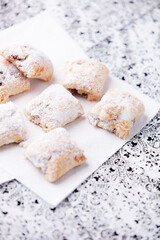 Stollen Bites on bright background. Soft focus. Close up.