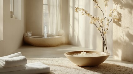 Serene Spa Interior with Natural Light and Calming Decor Elements