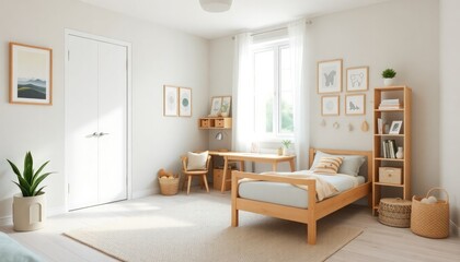 Scandinavian Style - Children's Room Interior Design With Scandinavian Concept - Hotel Children's Room - Apartment Children's Room Interior With Bed - Interior Design