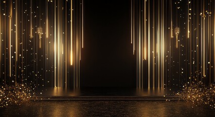 Golden Stage with Falling Confetti and Lights