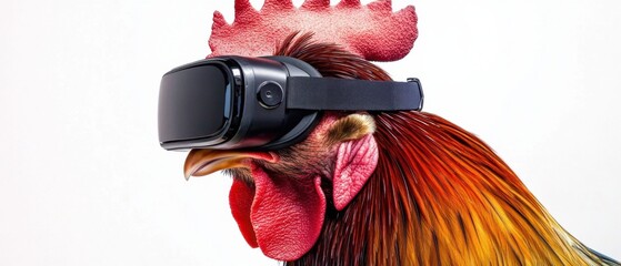 Rooster Wearing VR Headset:  A Humorous Image of Modern Technology and Agriculture