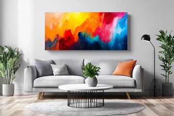 Abstract Colorful Landscape Painting in Modern Living Room