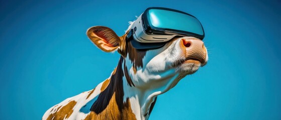 Cow Wearing VR Headset, Exploring Virtual Reality Worlds