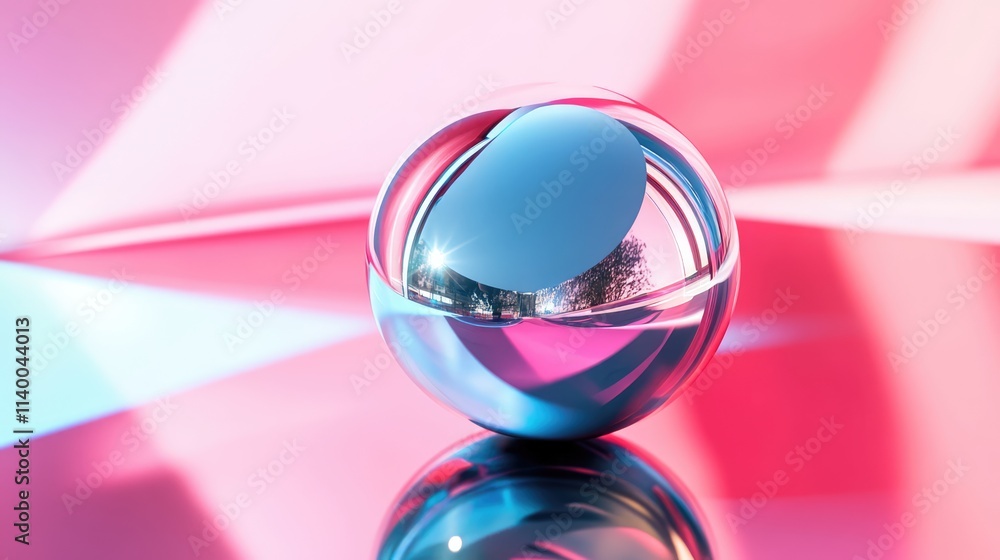 Aufkleber chrome sphere reflecting colorful light against a soft gradient background showcasing elegant design