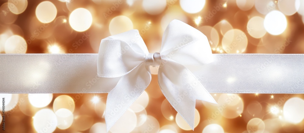 Poster elegant christmas backdrop with a white ribbon and shimmering bokeh lights creating a festive and ch